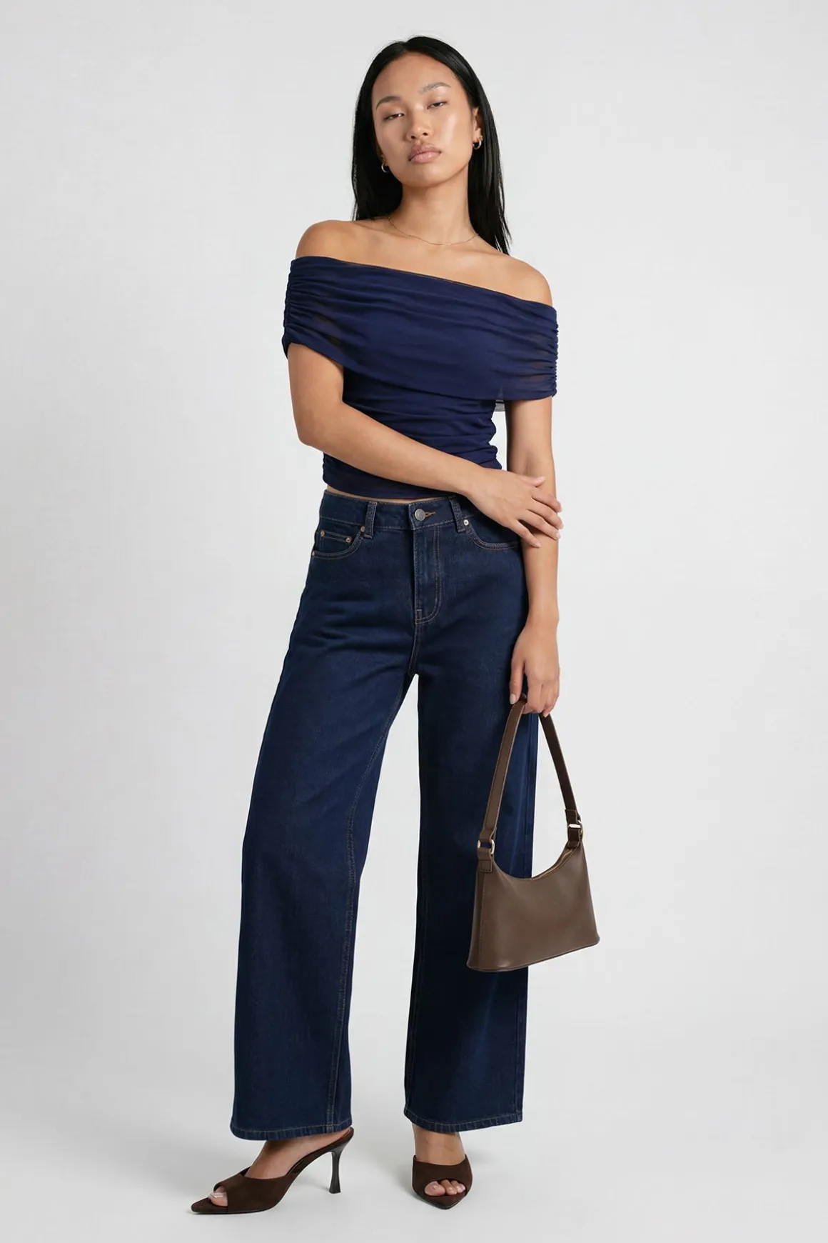 Haut Bardot Froncé En Mesh Grande Taille