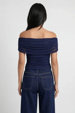 Haut Bardot Froncé En Mesh Grande Taille