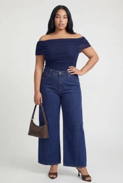 Haut Bardot Froncé En Mesh Grande Taille