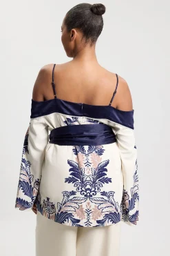 KarenMillen Haut Bardot Grande Taille Imprimé Foulard Avec Ceinture En Tissu Tissé<Femme Tops