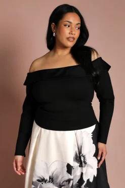 Coast Haut Bardot Grande Taille À Manches Longues En Satin<Femme Satin Et Dentelle|Tops
