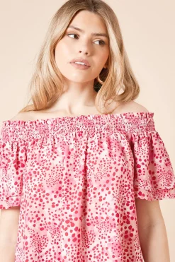 Dorothy Perkins Haut Bardot à Imprimé Animal Patchwork avec Manches à Double Volant<Femme Tops