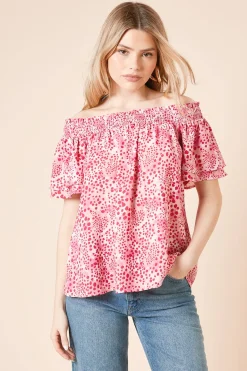 Dorothy Perkins Haut Bardot à Imprimé Animal Patchwork avec Manches à Double Volant<Femme Tops