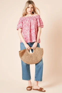 Dorothy Perkins Haut Bardot à Imprimé Animal Patchwork avec Manches à Double Volant<Femme Tops