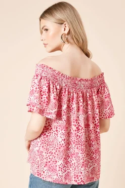 Dorothy Perkins Haut Bardot à Imprimé Animal Patchwork avec Manches à Double Volant<Femme Tops