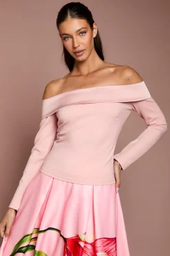 Haut Bardot À Manches Longues Avec Finitions En Satin