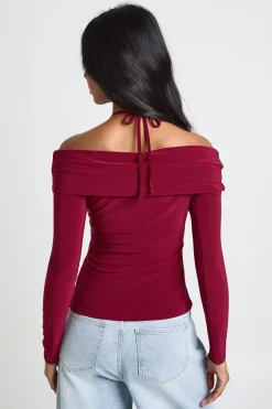 boohoo Haut Bardot Moulant avec Détail Nœud<Femme Tops|Looks Bordeaux