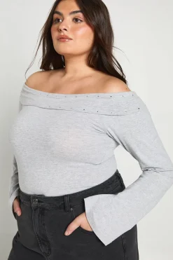 Haut Bardot À Rabat Avec Détails Cloutés Grande Taille