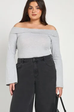 Haut Bardot À Rabat Avec Détails Cloutés Grande Taille