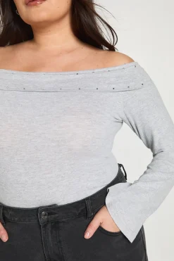 Haut Bardot À Rabat Avec Détails Cloutés Grande Taille
