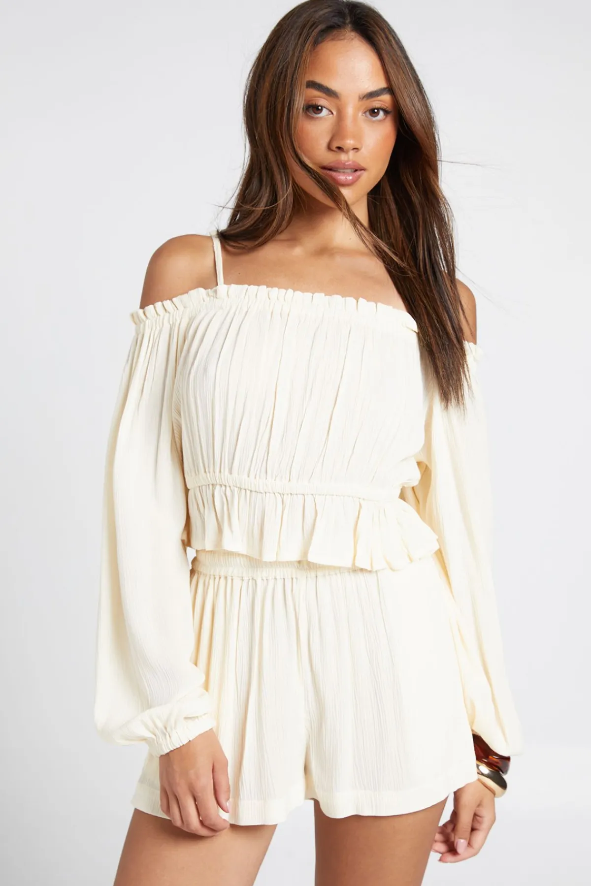 boohoo Haut Bardot Texturé De Plage<Femme Tenues De Plage
