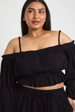 boohoo Haut Bardot Texturé Grande Taille Pour La Plage<Femme Tenues De Plage