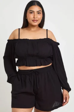 boohoo Haut Bardot Texturé Grande Taille Pour La Plage<Femme Tenues De Plage