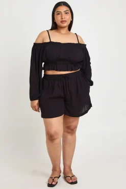 boohoo Haut Bardot Texturé Grande Taille Pour La Plage<Femme Tenues De Plage