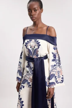 Haut Bardot Tissé À Imprimé Foulard Avec Ceinture