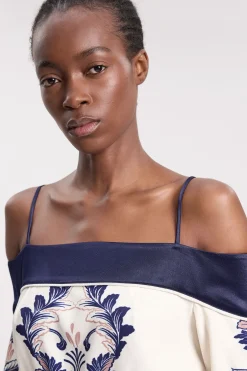 Haut Bardot Tissé À Imprimé Foulard Avec Ceinture