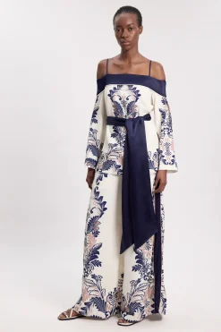 Haut Bardot Tissé À Imprimé Foulard Avec Ceinture