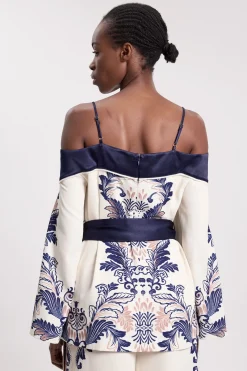 Haut Bardot Tissé À Imprimé Foulard Avec Ceinture