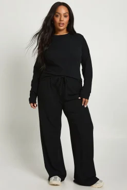 boohoo Haut basique à manches longues Plus Rib & pantalon à taille élastiquée ensemble coordonné<Femme Basiques|Ensembles