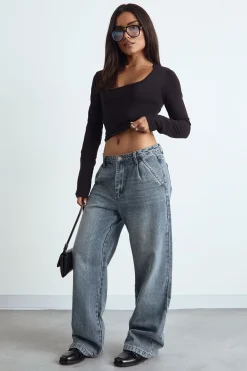 boohoo Haut Basique À Manches Longues Et Encolure Carrée<Femme Basiques|Tops