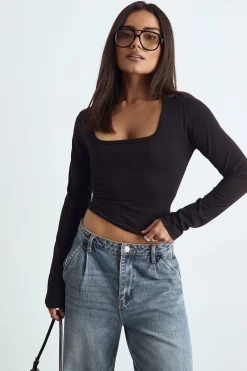 boohoo Haut Basique À Manches Longues Et Encolure Carrée<Femme Basiques|Tops