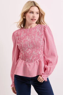 Dorothy Perkins Haut à Basque Vichy avec Corsage Froncé et Manches Bouffantes<Femme Tops