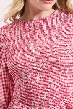 Dorothy Perkins Haut à Basque Vichy avec Corsage Froncé et Manches Bouffantes<Femme Tops