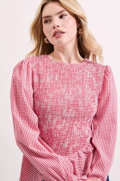 Dorothy Perkins Haut à Basque Vichy avec Corsage Froncé et Manches Bouffantes<Femme Tops