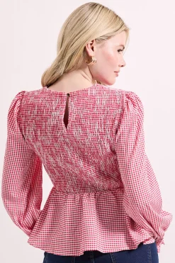 Dorothy Perkins Haut à Basque Vichy avec Corsage Froncé et Manches Bouffantes<Femme Tops