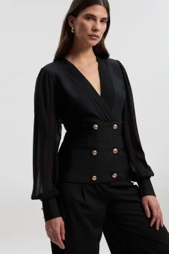 KarenMillen Haut Blazer Tricoté à Boutons Militaires Mélange Tissé Forme Ajustée<Femme Pulls Et Gilets|Toutes Les Mailles