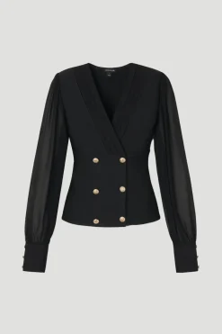 KarenMillen Haut Blazer Tricoté à Boutons Militaires Mélange Tissé Forme Ajustée<Femme Pulls Et Gilets|Toutes Les Mailles