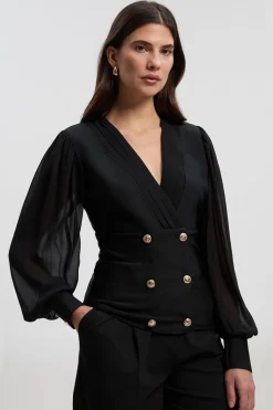 KarenMillen Haut Blazer Tricoté à Boutons Militaires Mélange Tissé Forme Ajustée<Femme Pulls Et Gilets|Toutes Les Mailles