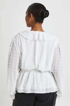 boohoo Haut Blouse Froncé À Volants En Mousseline Dobby Grande Taille<Femme Tops