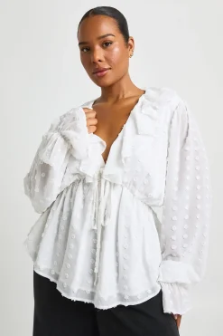 boohoo Haut Blouse Froncé À Volants En Mousseline Dobby Grande Taille<Femme Tops
