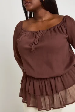 Haut Blouson En Mousseline À Volants Grande Taille
