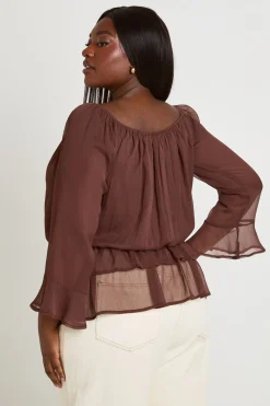 Haut Blouson En Mousseline À Volants Grande Taille