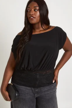 Haut Blouson Grande Taille À Épaules Dénudées Avec Empiècement En Dentelle