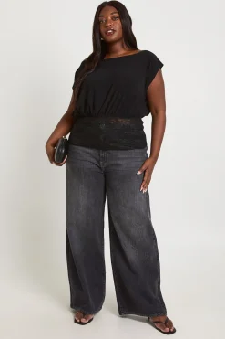 Haut Blouson Grande Taille À Épaules Dénudées Avec Empiècement En Dentelle