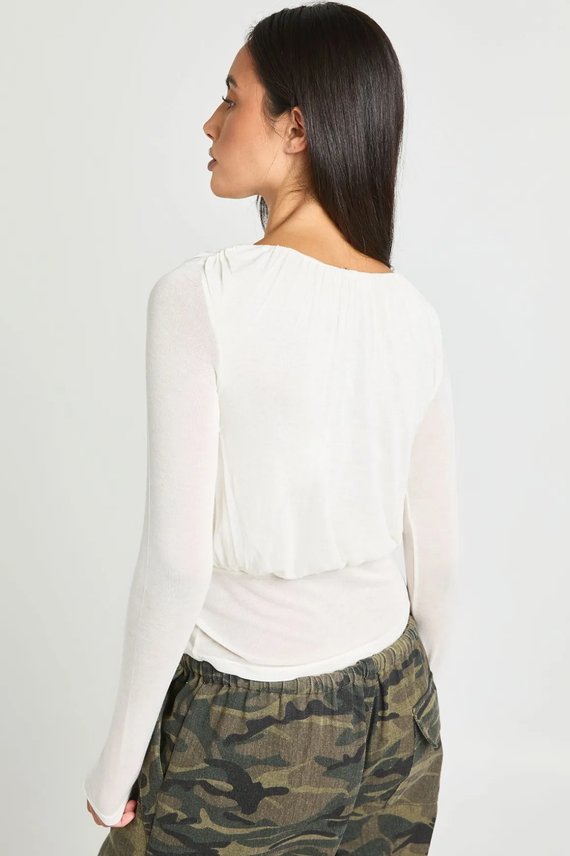 Haut Blouson Transparent En Maille Froncée Avec Ourlet Profond