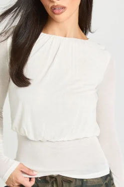 Haut Blouson Transparent En Maille Froncée Avec Ourlet Profond