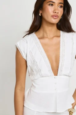 Haut À Boutonnage Devant Avec Dentelle Brodée