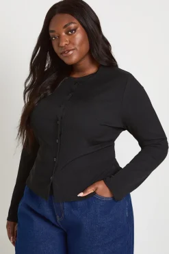 boohoo Haut Boutonné Côtelé Double Épaisseur Grande Taille<Femme Tops