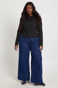 boohoo Haut Boutonné Côtelé Double Épaisseur Grande Taille<Femme Tops
