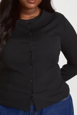 boohoo Haut Boutonné Côtelé Double Épaisseur Grande Taille<Femme Tops