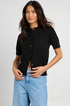 boohoo Haut Boutonné En Maille Avec Ourlet Froncé Resserré<Femme Pulls Et Gilets|Toutes Les Mailles
