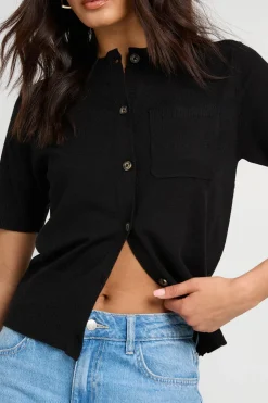 boohoo Haut Boutonné En Maille Avec Ourlet Froncé Resserré<Femme Pulls Et Gilets|Toutes Les Mailles