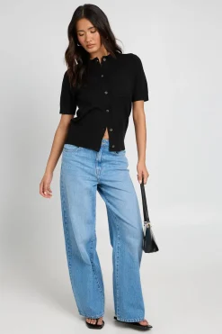 boohoo Haut Boutonné En Maille Avec Ourlet Froncé Resserré<Femme Pulls Et Gilets|Toutes Les Mailles
