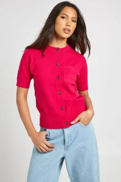 boohoo Haut Boutonné En Maille Avec Ourlet Froncé<Femme Pulls Et Gilets|Toutes Les Mailles