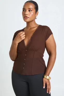 Haut Boutonné Grande Taille Avec Finitions En Dentelle