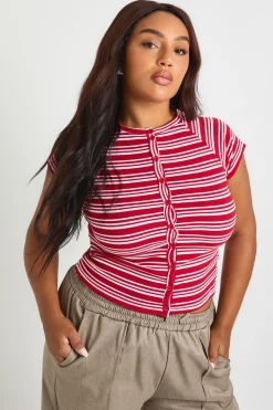 boohoo Haut boutonné rayé à manches cap<Femme Looks Preppy|Tops